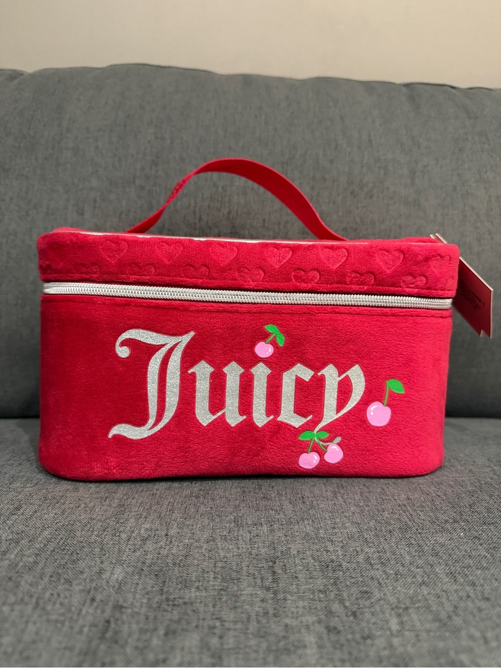 Juicy Couture Pink Red Velvet Cosmetic Case with Cherry Motif